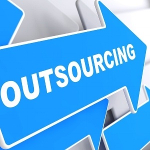 Outsourcing - Business Background. Blue Arrow with 